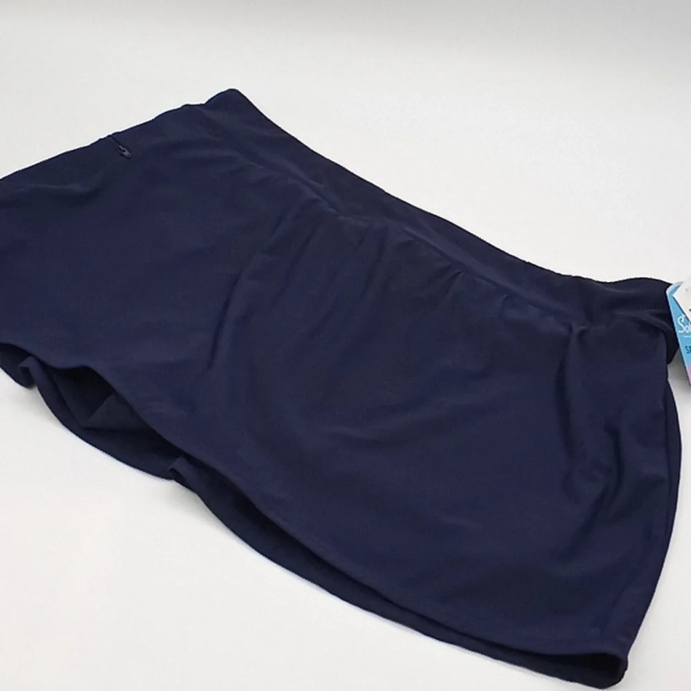 Swim Solutions Plus Size Zippered Pocket Swim Skort Navy Blue 20W